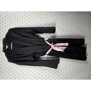 Victorias Secret Satin Silky Robe Black Pink Kimono Smock Cover Up MED LARGE